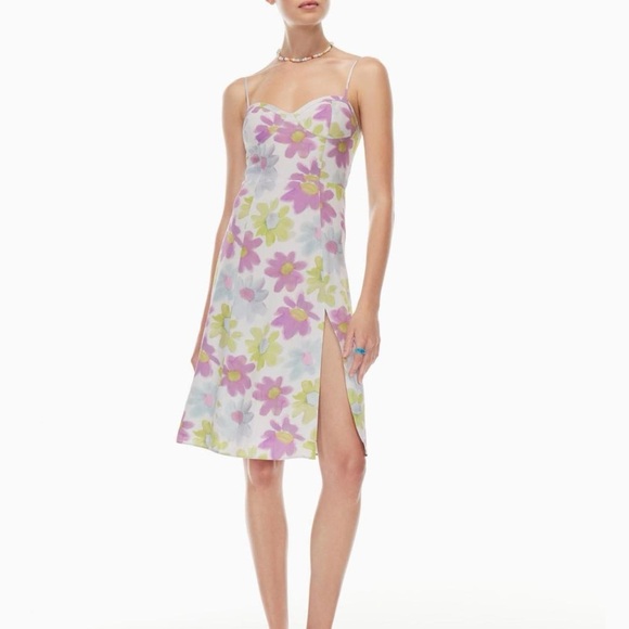 Aritzia Sunday Best Viola Midi Dress in Grey Sky/Pear Green. - Picture 2 of 7